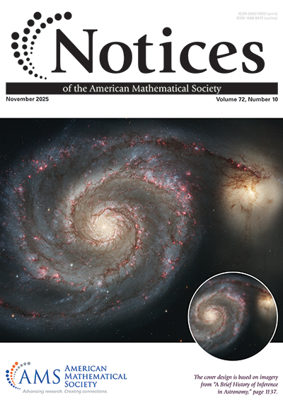 Cover of the November 2025 Notices of the American Mathematical Society featuring A Brief History of Inference in Astronomy